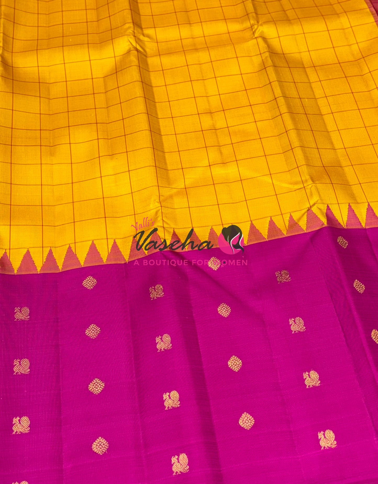 Pure Vintage Korvai Kanchipuram Silk Saree - Yellow & Pink Combo - VVPS022