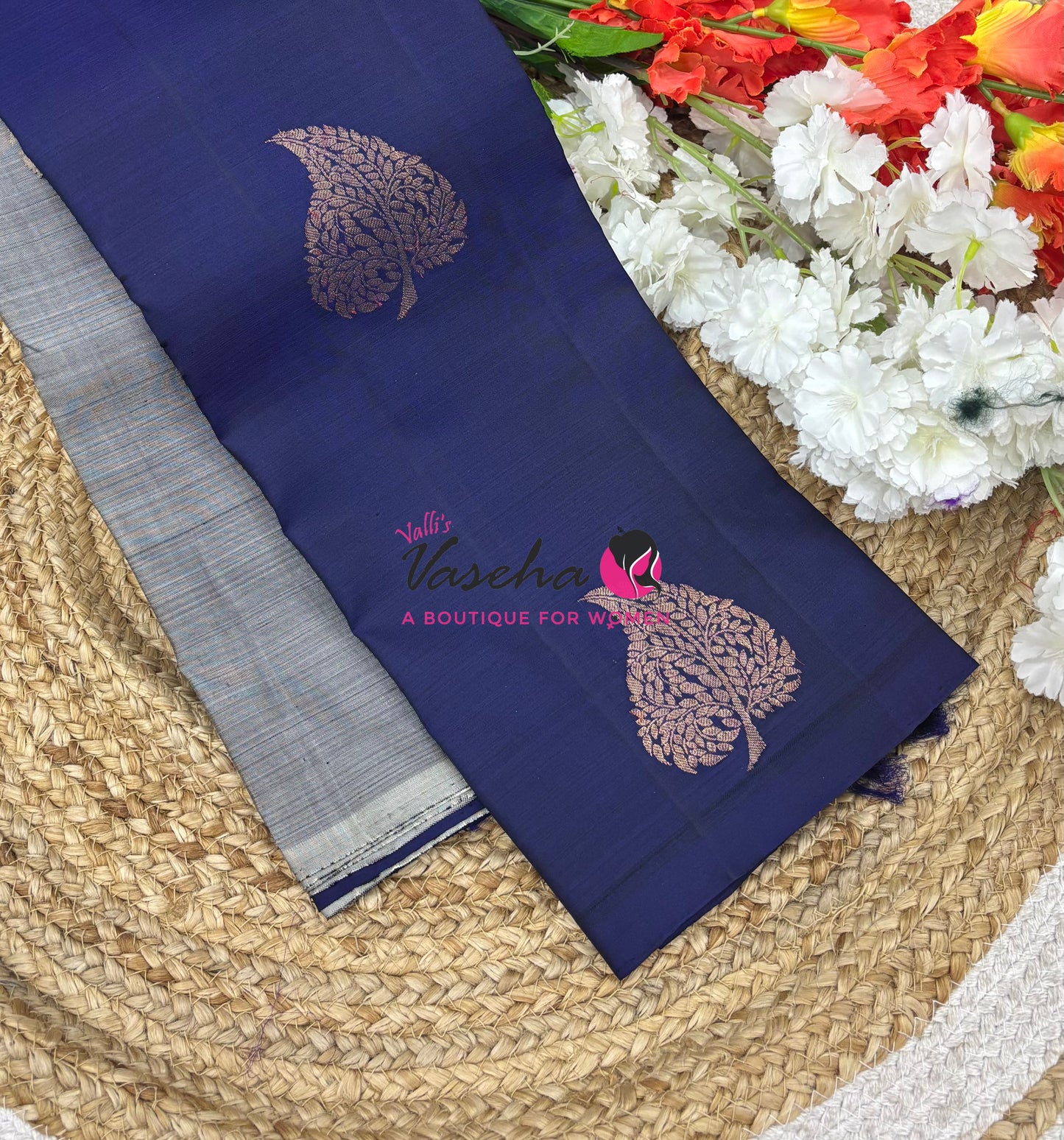 Pure Kanchipuram Silk Saree - Half & Half - Grey with Blue Shade - VVPS064