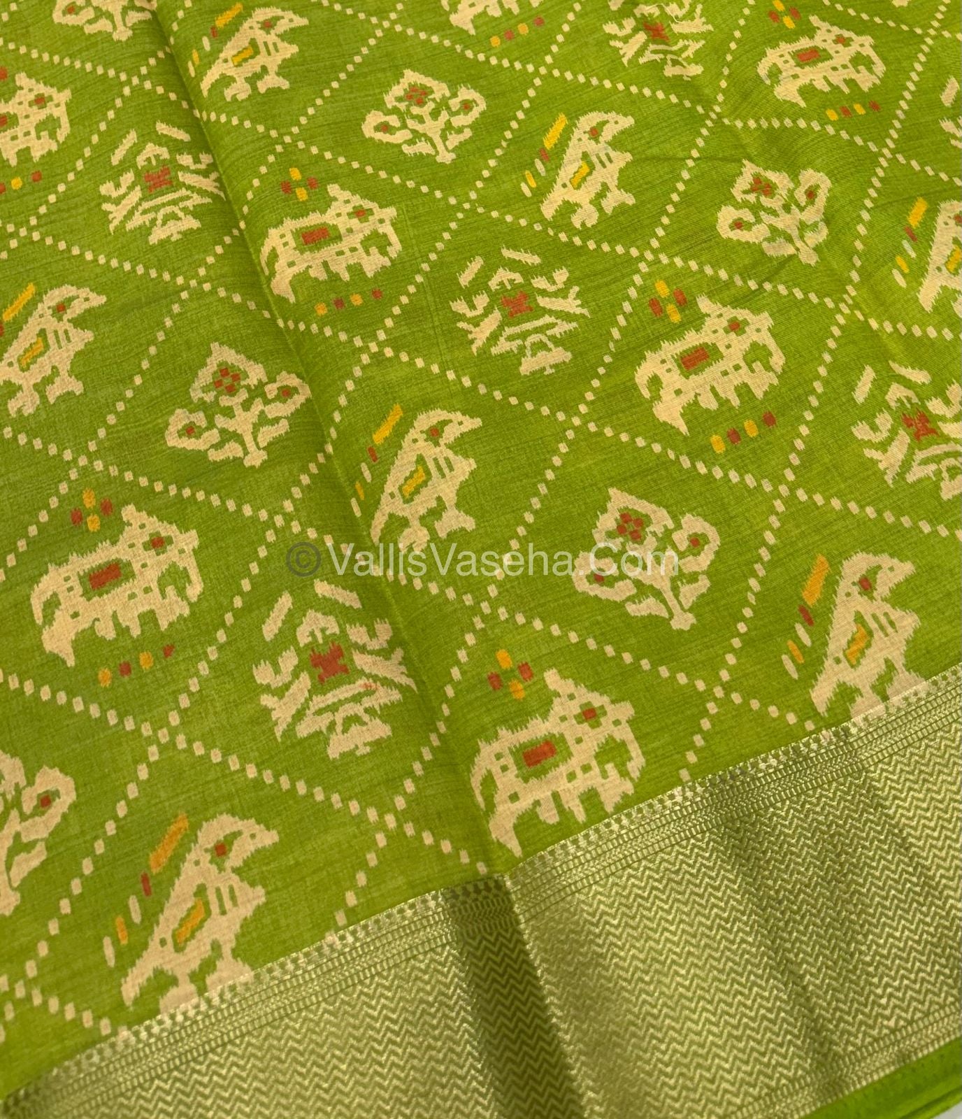Semi Tussar Silk Saree - Ikkat / Pochampally Design - Green Shade - VVSTS034