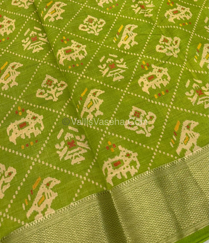 Semi Tussar Silk Saree - Ikkat / Pochampally Design - Green Shade - VVSTS034