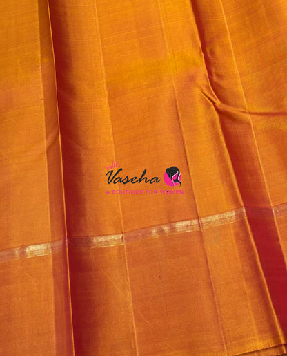 Pure Kanchipuram Silk Saree - Maroon & Orange Combo - VVPS046