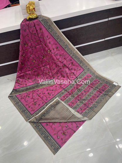 Semi Tussar - Kantha Work Embroidery - Pink Shade - VVSTK001