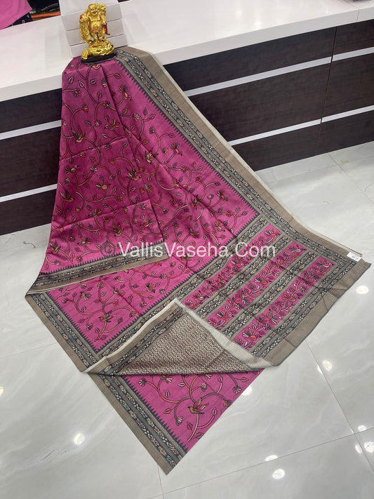 Semi Tussar - Kantha Work Embroidery - Pink Shade - VVSTK001