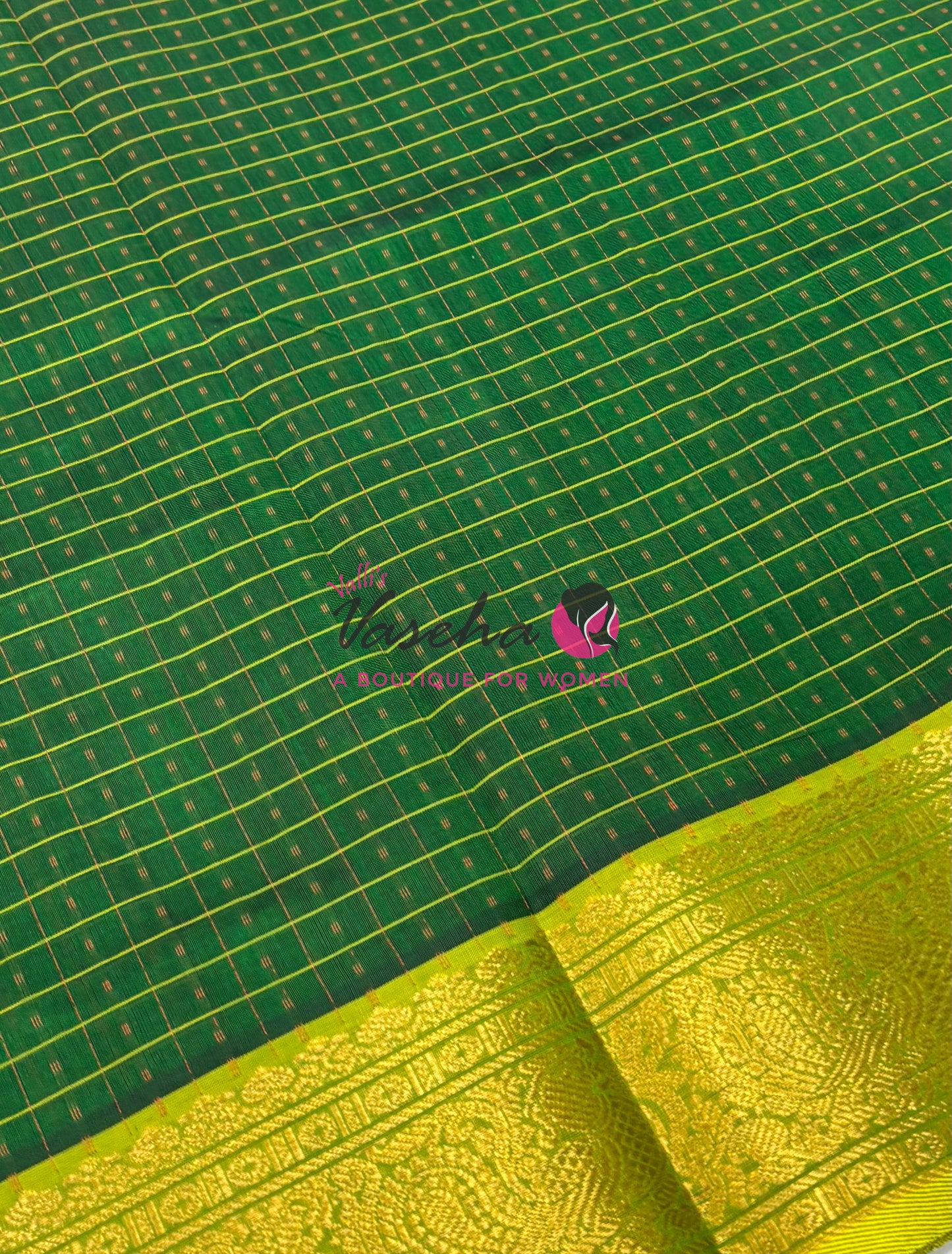 Pure Silk Cotton Saree - Green With Yellow  - Lakshadeepam Design - VVPLD001
