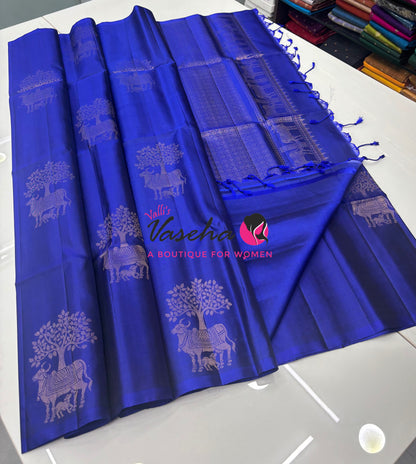 Pure Soft Silk Saree  - Border Less  - Blue Shade - VVPSS102