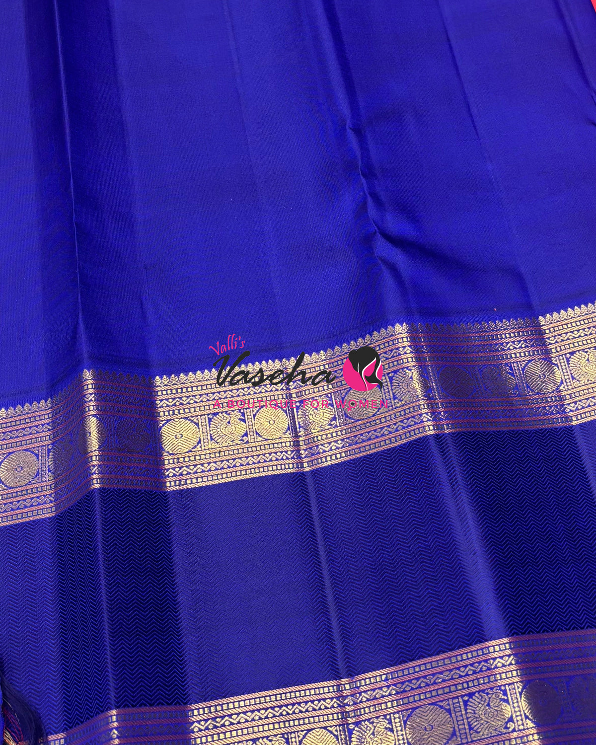 Pure Handloom Korvai Kanchipuram Silk Saree - 100% Pure Zari - Pink With Blue Combo - VVPS103