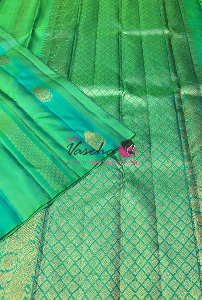 Pure Kanchipuram Silk Saree - Border Less  - Rexona Green Shade  - VVPS063