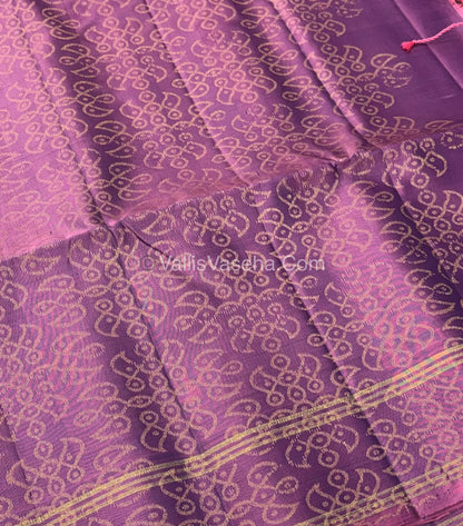 Pure Soft Silk Saree -(1.75 Warp)  Kolam Design - Shade Of Grey With Onion Pink - VVPSS074