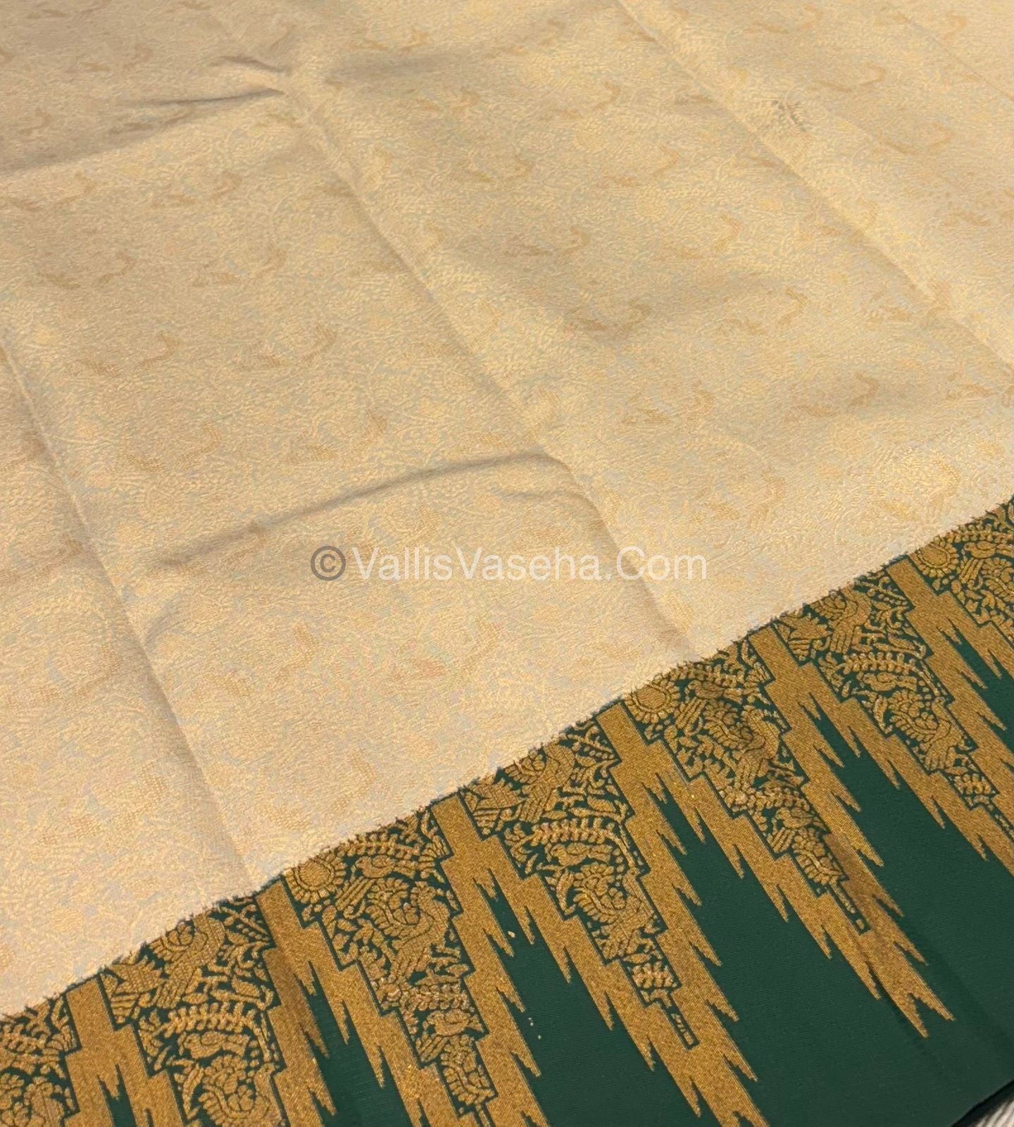Kanchi Semi Silk  - Cream with Green - VVKSS003