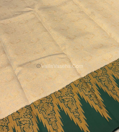 Kanchi Semi Silk  - Cream with Green - VVKSS003