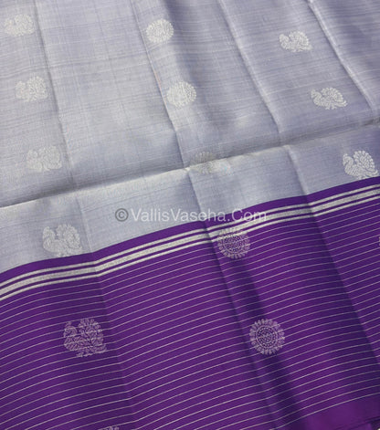 Pure Soft Silk Saree - Bluish Grey with Purple - VVPSS071