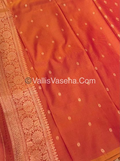 Semi Soft Silk - Peacock & Mango Butta Border - Peachish Orange Shade -VVSSS015