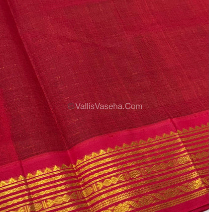Pure Korvai Silk Cotton - Green with Red - Checks Pattern - VVKSC021