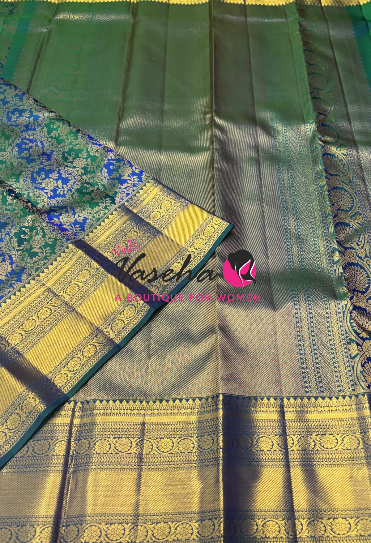 Pure Bridal Kanchipuram Silk Saree - Blue & Peacock Blue Combo - VVPS092