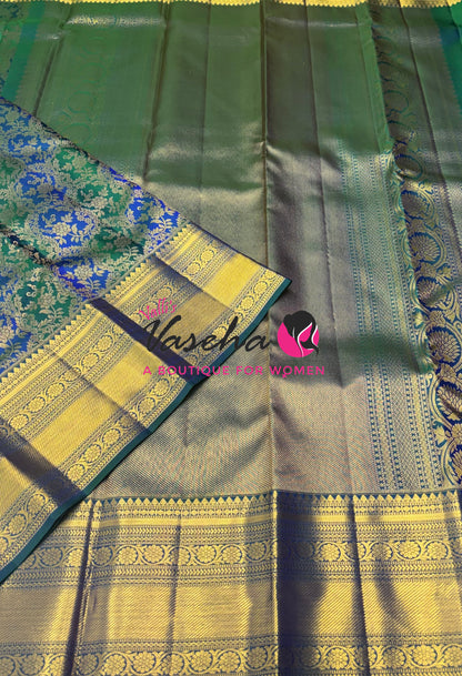 Pure Bridal Kanchipuram Silk Saree - Blue & Peacock Blue Combo - VVPS092