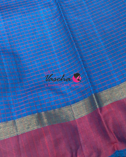 Semi Silk Saree - Thread Work Weaving - Blue With Pink - VVSSS0038