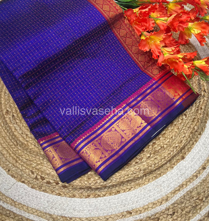 Pure Silk Cotton Saree - Blue  With Red - Lakshadeepam Design - VVPLD001