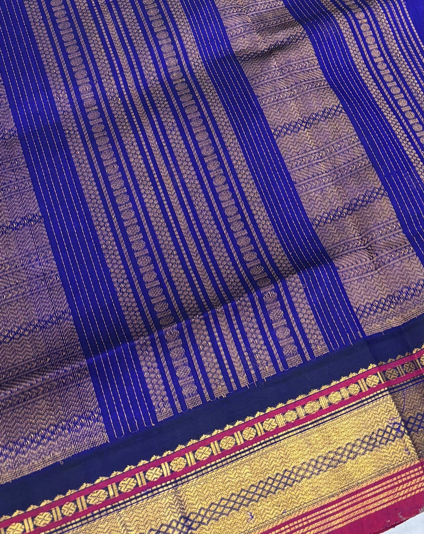 Pure Korvai Silk Cotton - Lavender with  Blue - VVKSC025