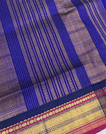 Pure Korvai Silk Cotton - Lavender with  Blue - VVKSC025