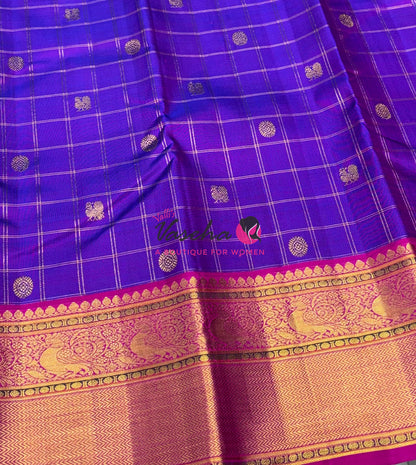Pure Vintage Korvai Kanchipuram Silk Saree - Purple With Pink - VVPS064