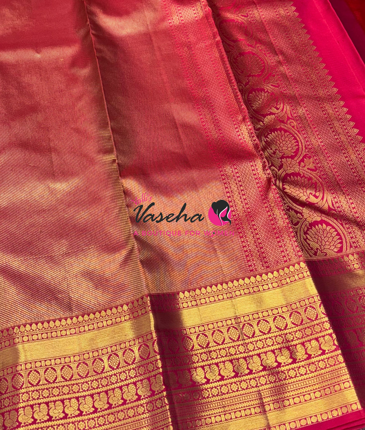 Pure Bridal Kanchipuram Silk Saree - Pink & Red Combo - VVPS092