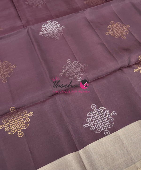 Half Mixed Soft Silk Saree - Kolam Design - Brown & Grey Shade - VVPSS077