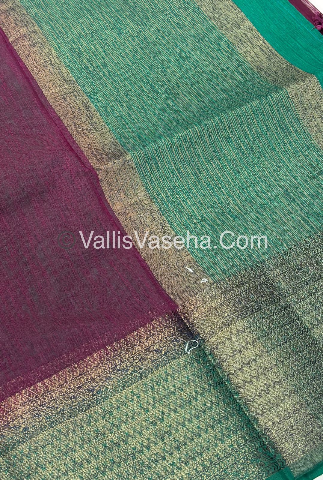 Bamboo Silk Saree - Wine With Green Shade - VVBSS003