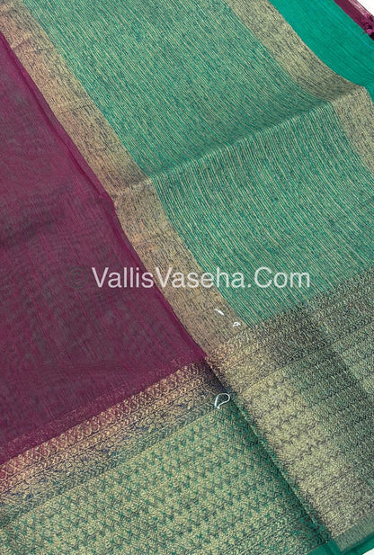 Bamboo Silk Saree - Wine With Green Shade - VVBSS003