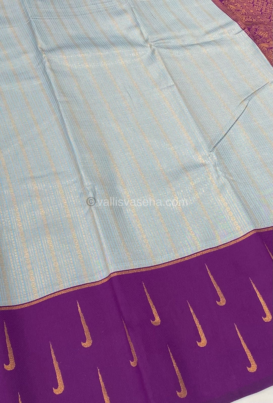 Kanchi Semi Silk - Ice Blue(Grey shade)with Purple - VVKSS001