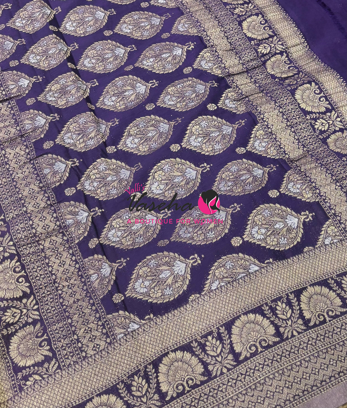 Banarasi Georgette Saree - Lemon Yellow With Violet Combo - VVBGS002