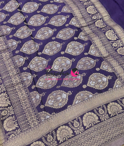 Banarasi Georgette Saree - Lemon Yellow With Violet Combo - VVBGS002