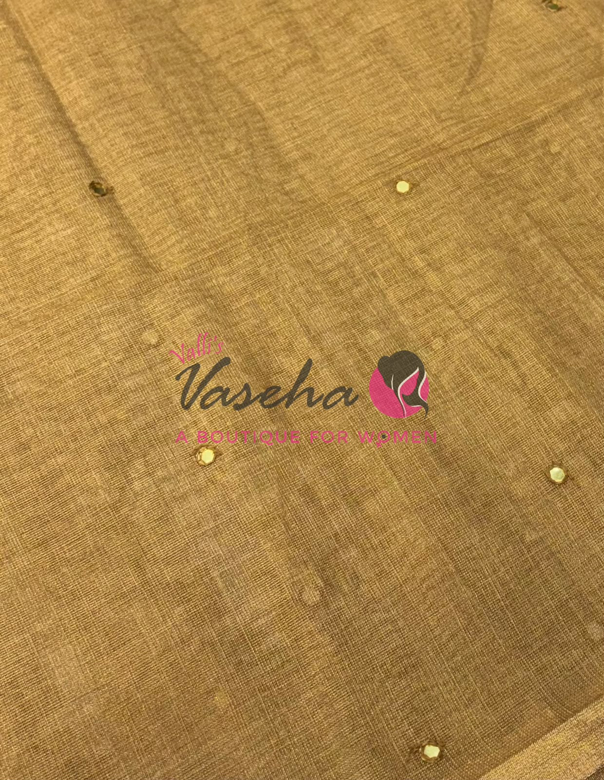 Linen Tissue Saree - Mirror Work Embroidery - Light Mustard Yellow With Pink Shade - VVLTS001