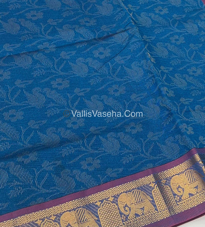 Semi Silk Cotton Saree - Ramar Blue With Reddish Maroon Shade - VVSSC007