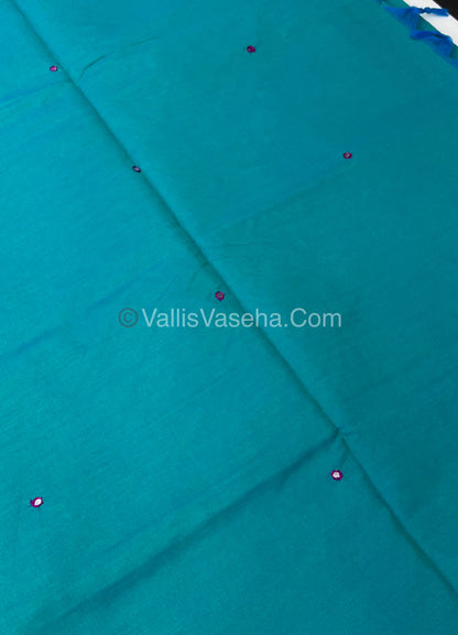 South Mixed Cotton - Mirror Work Embroidery - Double Tone Blue with  Purple - VVPCM002