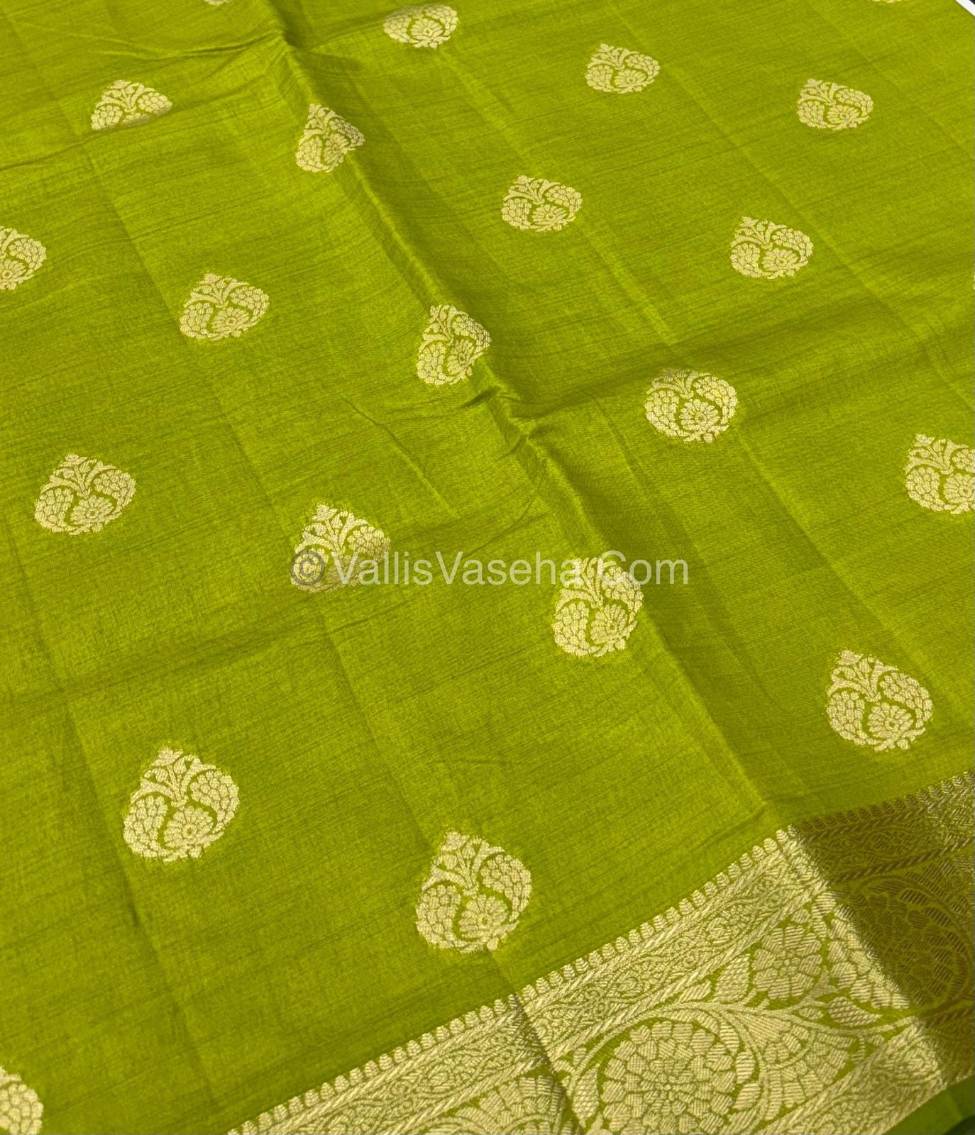 Semi Tussar Silk - Grand Pallu  - Pista Green Shade - VVSTS029