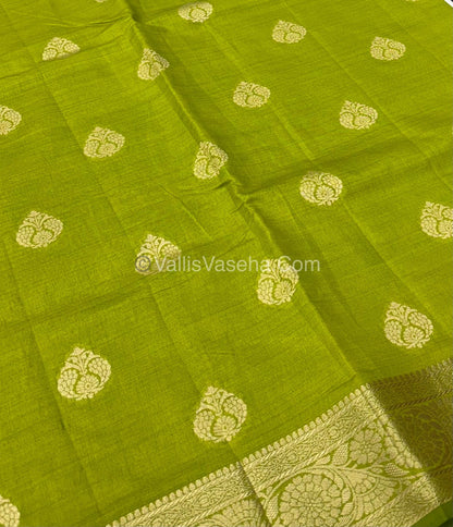 Semi Tussar Silk - Grand Pallu  - Pista Green Shade - VVSTS029