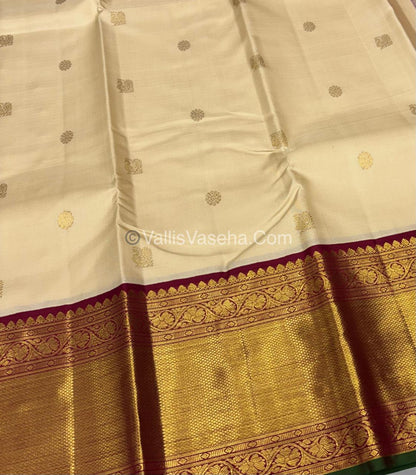 Pure Vintage Korvai Kanchipuram Silk Saree - Cream & Maroon Combo - VVPS038