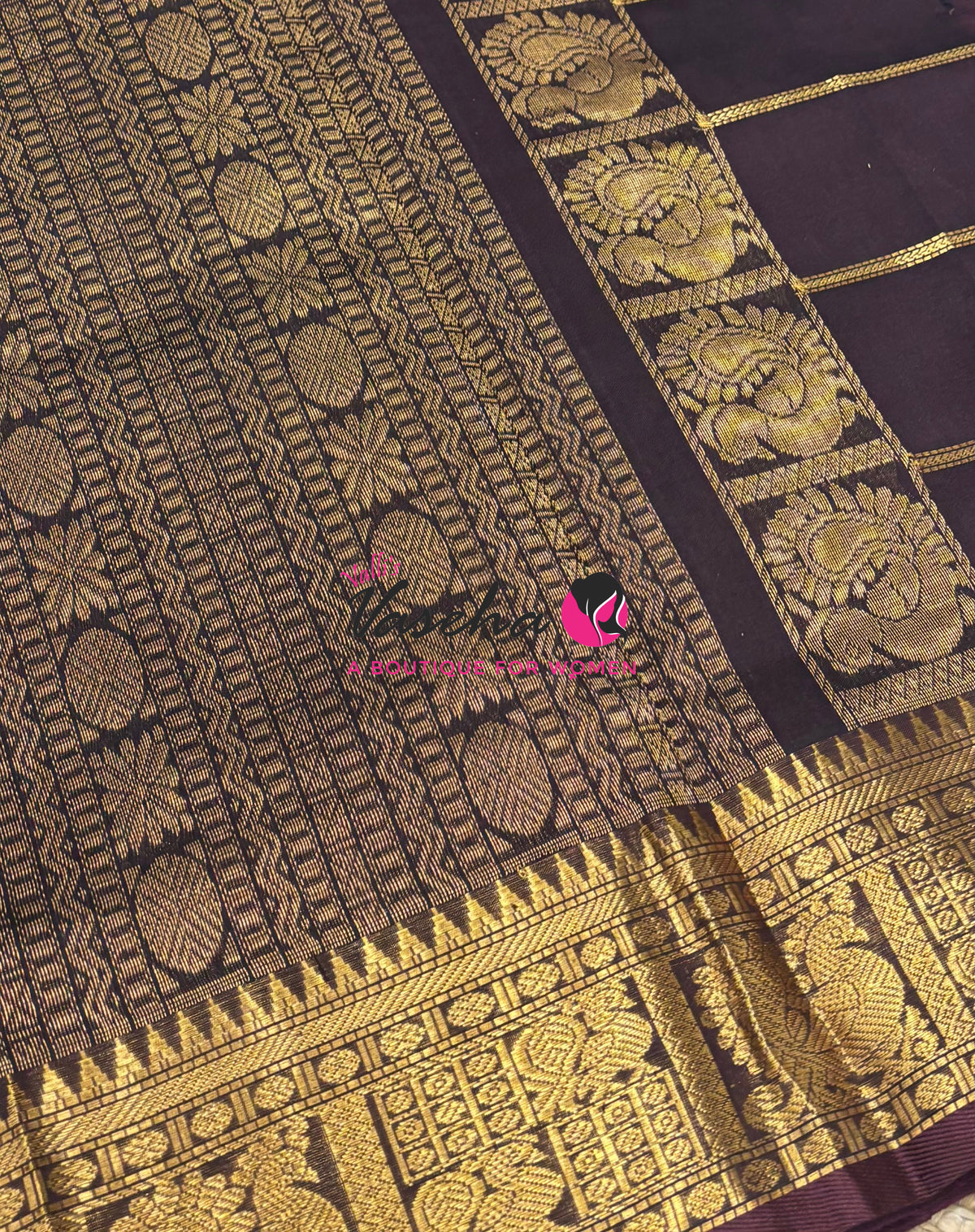 Pure Silk Cotton Saree - Mayil & Chakkaram Design - Peach With Brown  Shade -VVMC003
