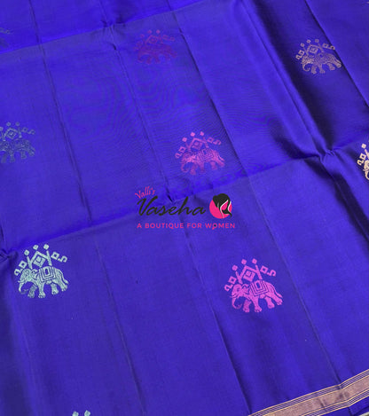 Pure Soft Silk Saree  - Treble Zari Weaving Butta - Blue Shade - VVPSS125