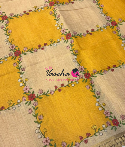 Linen Tissue Saree -  Light & Dark Combo - Yellow Shade - VVLTS005