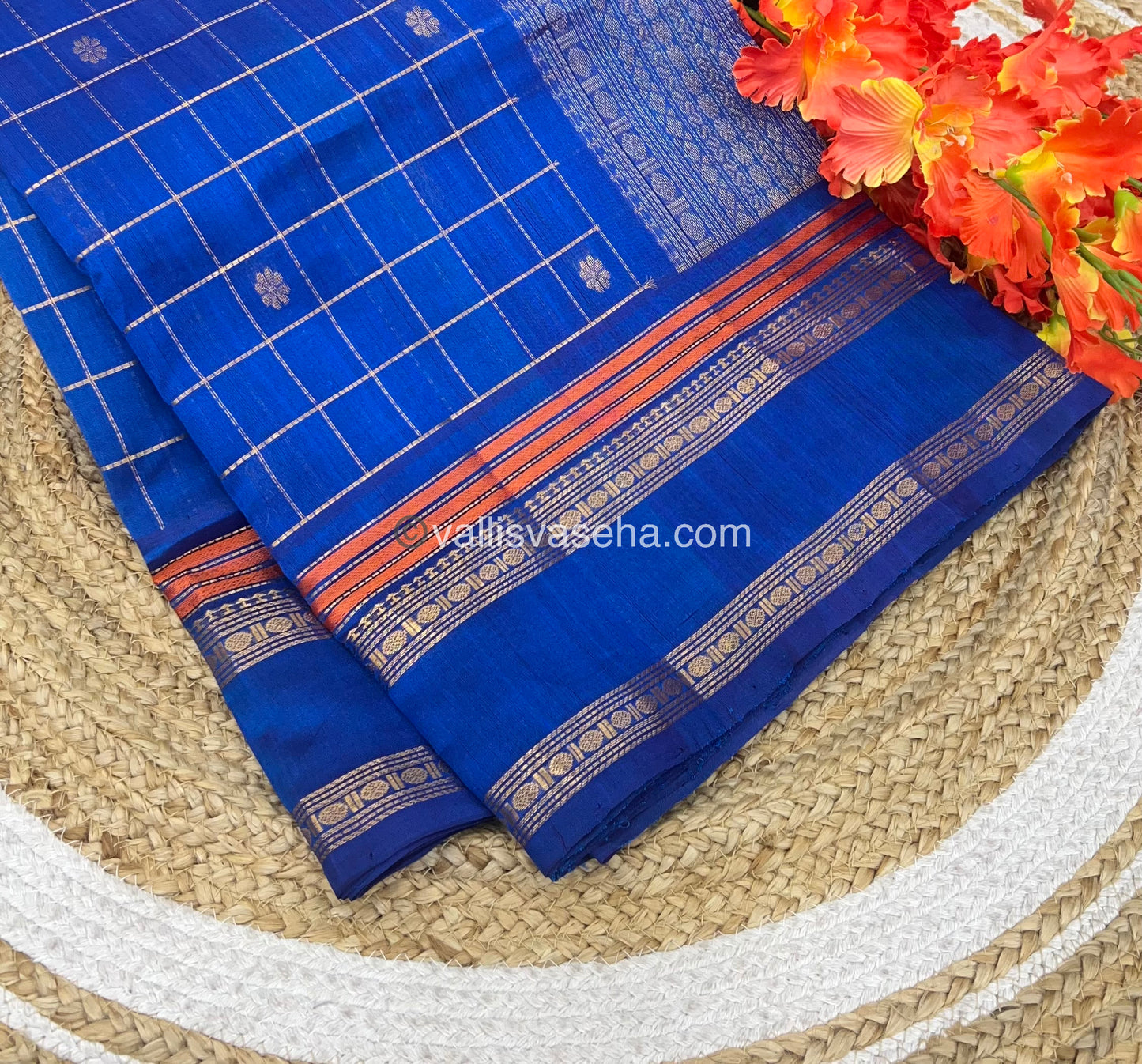 Pure Silk Cotton Saree - Retta Petta Border - Blue Shade - VVPSC001