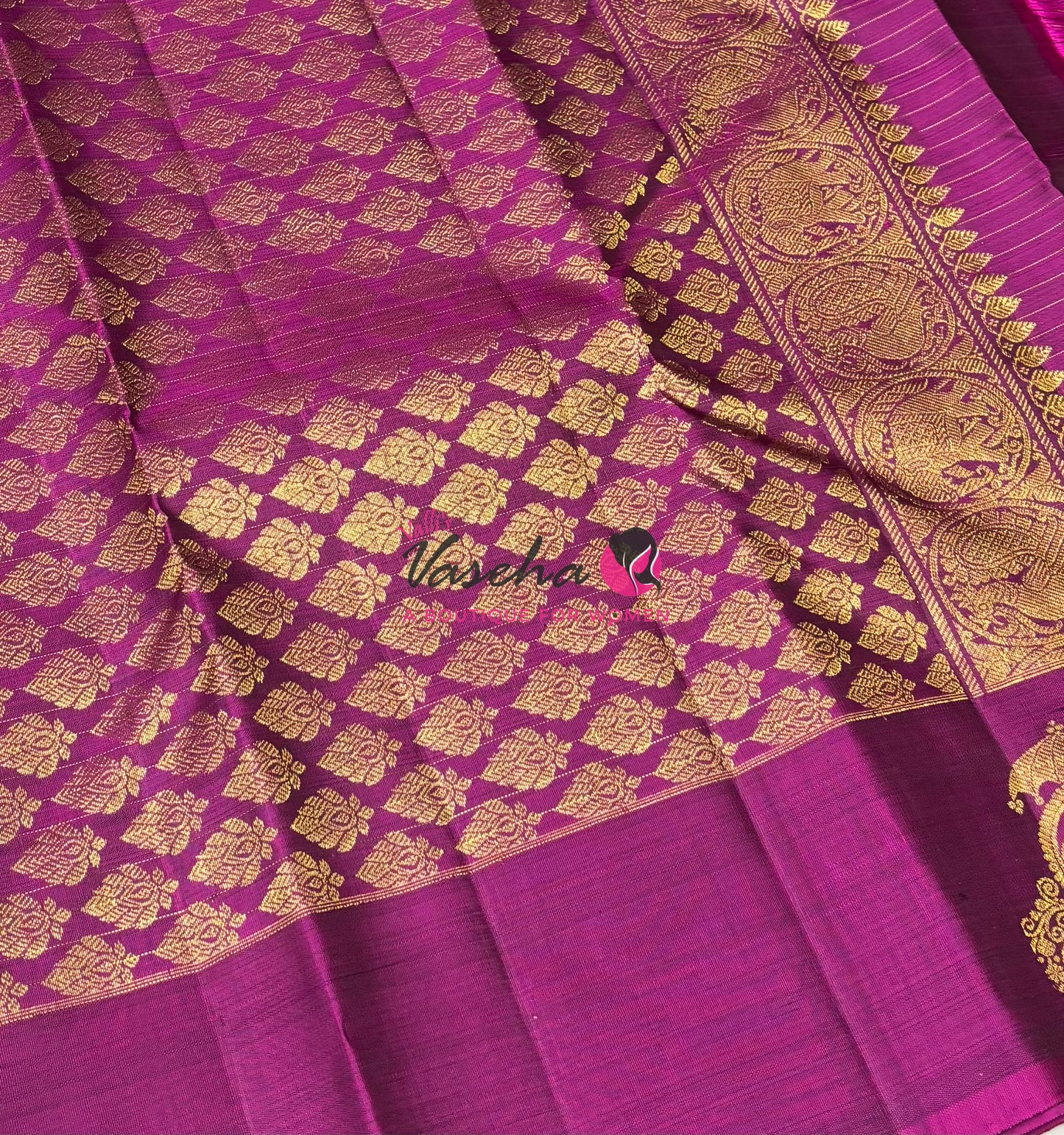 Pure Kanchipuram Silk Saree - Green & Purplish Pink Combo - VVPS075