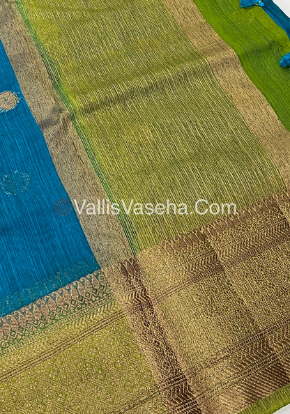 Bamboo Silk Saree  - Blue with Green Shade - VVBSS001