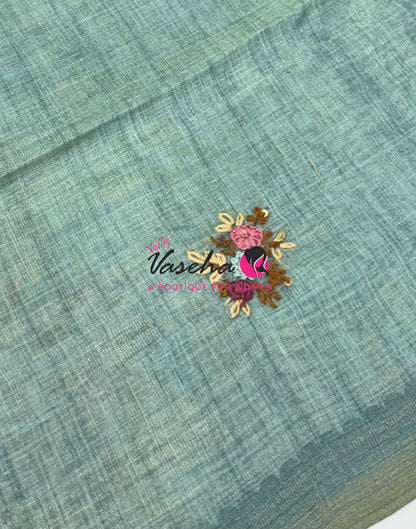 French Knot - Linen Tissue Saree  - Heavy Work Blouse - VVLFN020