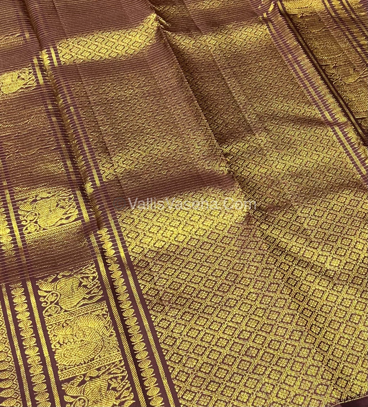 Pure Kanchipuram Silk Saree - Rust Orange & Wine Brown Shade  - VVPS024