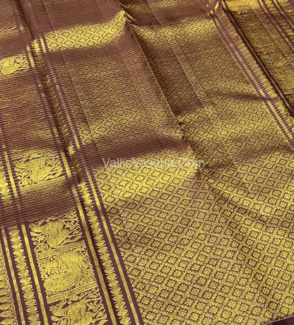 Pure Kanchipuram Silk Saree - Rust Orange & Wine Brown Shade  - VVPS024
