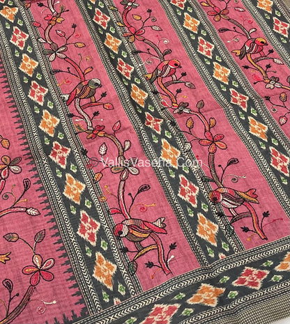 Semi Tussar - Kantha Work Embroidery - Light Pink Shade - VVSTK001