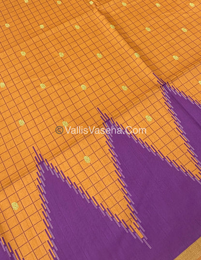 Semi Chanderi Saree - Dark Orange & Purple Combo - VVSCS003