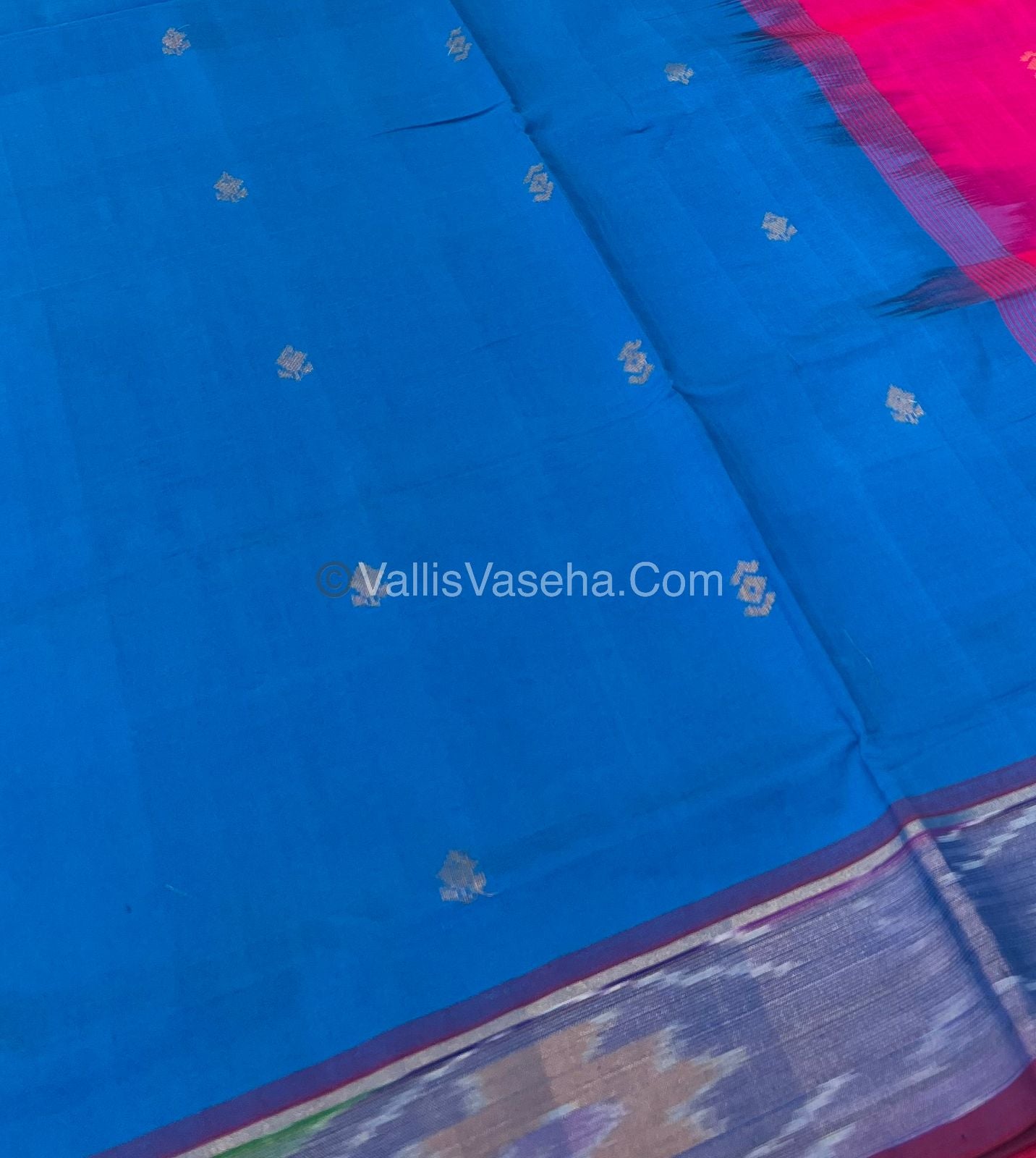 Semi Silk Cotton Saree - Blue & Pink Combo - VVSSC001