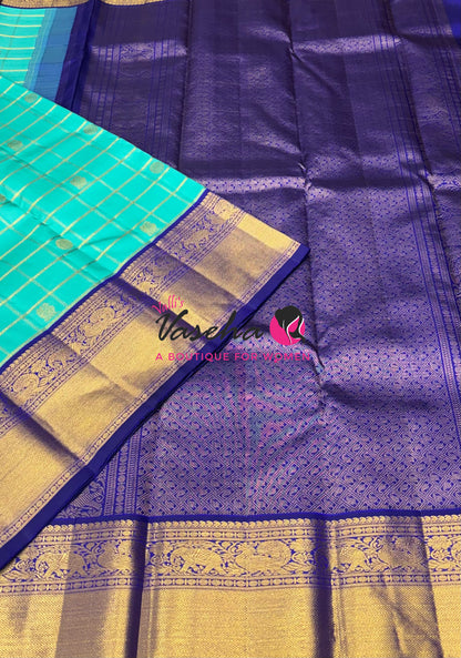 Pure Vintage Korvai Kanchipuram Silk Saree - Blue & Blue Combo - VVPS021
